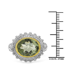 Load image into Gallery viewer, Two Tone Plated 4.16 Carat Genuine Green Amethyst & White Topaz .925 Sterling Silver Ring