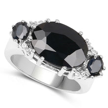 Load image into Gallery viewer, 8.62 Carat Genuine Black Sapphire & White Topaz .925 Sterling Silver Ring