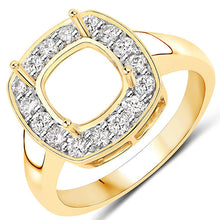 Load image into Gallery viewer, 0.48 Carat Genuine White Diamond 14K Yellow Gold Semi Mount Ring - holds 8x8mm Cushion Gemstone
