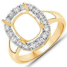 Load image into Gallery viewer, 0.51 Carat Genuine White Diamond 14K Yellow Gold Semi Mount Ring - holds 10x8mm Cushion Gemstone