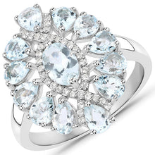 Load image into Gallery viewer, 1.89 Carat Genuine Aquamarine and White Topaz .925 Sterling Silver Ring