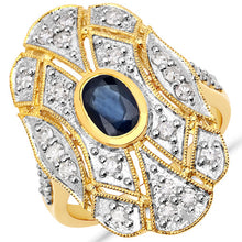 Load image into Gallery viewer, 1.54 Carat Genuine Blue Sapphire and White Diamond .925 Sterling Silver Ring