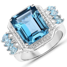 Load image into Gallery viewer, 8.17 Carat Genuine London Blue Topaz and Swiss Blue Topaz 14K White Gold Ring