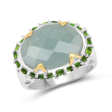 Load image into Gallery viewer, Two Tone Plated 9.12 Carat Genuine Milky Aquamarine and Chrome Diopside .925 Sterling Silver Ring