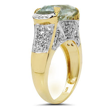 Load image into Gallery viewer, 14K Yellow Gold Plated 6.81 Carat Genuine Green Amethyst & White Topaz .925 Sterling Silver Ring