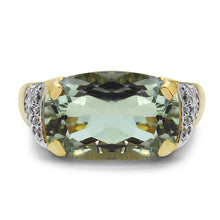Load image into Gallery viewer, 14K Yellow Gold Plated 6.81 Carat Genuine Green Amethyst & White Topaz .925 Sterling Silver Ring