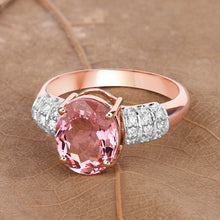 Load image into Gallery viewer, 3.11 Carat Genuine Pink Tourmaline and White Diamond 14K Rose Gold Ring