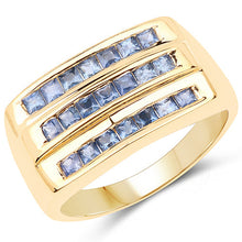 Load image into Gallery viewer, 14K Yellow Gold Plated 1.05 Carat Genuine Blue Sapphire .925 Sterling Silver Ring
