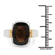 Load image into Gallery viewer, Two Tone Plated 5.51 Carat Genuine Smoky Quartz and White Topaz .925 Sterling Silver Ring