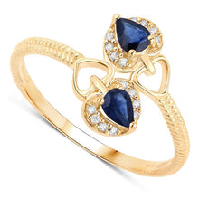 Load image into Gallery viewer, 0.34 Carat Genuine Blue Sapphire and White Diamond 14K Yellow Gold Ring