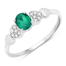 Load image into Gallery viewer, 0.36 Carat Genuine Zambian Emerald and White Diamond 14K White Gold Ring