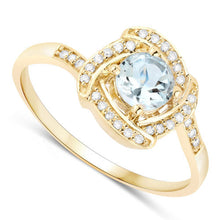 Load image into Gallery viewer, 0.46 Carat Genuine Aquamarine and White Diamond 14K Yellow Gold Ring