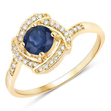 Load image into Gallery viewer, 0.73 Carat Genuine Blue Sapphire and White Diamond 14K Yellow Gold Ring