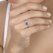 Load image into Gallery viewer, 0.73 Carat Genuine Blue Sapphire and White Diamond 14K Yellow Gold Ring