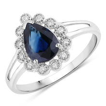 Load image into Gallery viewer, 1.46 Carat Genuine Blue Sapphire and White Diamond 10K White Gold Ring