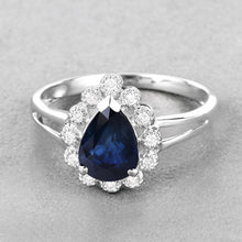 Load image into Gallery viewer, 1.46 Carat Genuine Blue Sapphire and White Diamond 14K White Gold Ring