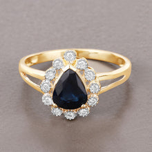 Load image into Gallery viewer, 1.46 Carat Genuine Blue Sapphire and White Diamond 10K Yellow Gold Ring