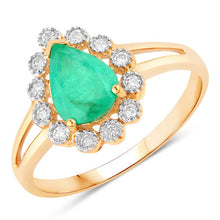 Load image into Gallery viewer, 1.22 Carat Genuine Zambian Emerald and White Diamond 10K Yellow Gold Ring
