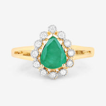 Load image into Gallery viewer, 1.22 Carat Genuine Zambian Emerald and White Diamond 10K Yellow Gold Ring