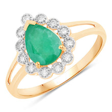 Load image into Gallery viewer, 1.22 Carat Genuine Zambian Emerald and White Diamond 14K Yellow Gold Ring