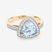 Load image into Gallery viewer, 1.58 Carat Genuine Aquamarine and White Diamond 14K Yellow Gold Ring