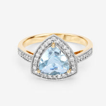 Load image into Gallery viewer, 1.58 Carat Genuine Aquamarine and White Diamond 14K Yellow Gold Ring