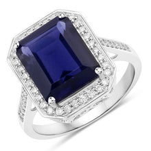 Load image into Gallery viewer, 3.70 Carat Genuine Iolite and White Diamond 14K White Gold Ring