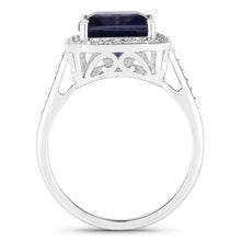 Load image into Gallery viewer, 3.70 Carat Genuine Iolite and White Diamond 14K White Gold Ring