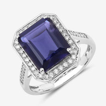 Load image into Gallery viewer, 3.70 Carat Genuine Iolite and White Diamond 14K White Gold Ring