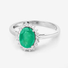 Load image into Gallery viewer, 1.34 Carat Genuine Zambian Emerald and White Diamond 10K White Gold Ring