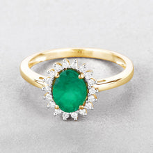 Load image into Gallery viewer, 1.34 Carat Genuine Zambian Emerald and White Diamond 14K Yellow Gold Ring