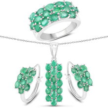 Load image into Gallery viewer, 7.80 Carat Genuine Zambian Emerald .925 Sterling Silver 3 Piece Jewelry Set (Ring, Earrings, and Pendant w/ Chain)