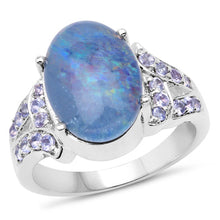Load image into Gallery viewer, 4.12 Carat Genuine Triplet Opal and Tanzanite .925 Sterling Silver Ring