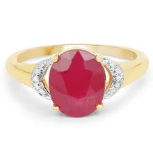 Load image into Gallery viewer, 14K Yellow Gold Plated 4.01 Carat Glass Filled Ruby and White Diamond .925 Sterling Silver Ring