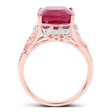 Load image into Gallery viewer, 14K Rose Gold Plated 5.54 Carat Genuine Glass Filled Ruby & White Topaz .925 Sterling Silver Ring