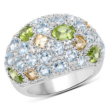 Load image into Gallery viewer, 11.38 Carat Genuine Peridot, Citrine and Blue Topaz .925 Sterling Silver Ring