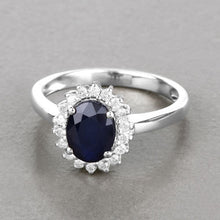 Load image into Gallery viewer, 1.73 Carat Genuine Blue Sapphire and White Diamond 14K White Gold Ring