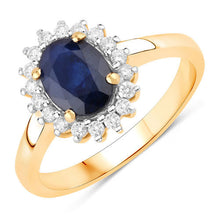 Load image into Gallery viewer, 1.73 Carat Genuine Blue Sapphire and White Diamond 14K Yellow Gold Ring