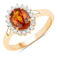 Load image into Gallery viewer, 1.87 Carat Genuine Spessartite Garnet and White Diamond 14K Yellow Gold Ring