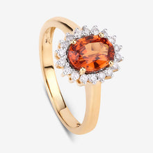 Load image into Gallery viewer, 1.87 Carat Genuine Spessartite Garnet and White Diamond 14K Yellow Gold Ring