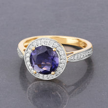 Load image into Gallery viewer, 1.79 Carat Genuine Iolite and White Diamond 14K Yellow Gold Ring