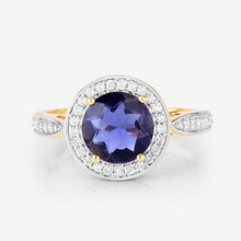 Load image into Gallery viewer, 1.79 Carat Genuine Iolite and White Diamond 14K Yellow Gold Ring