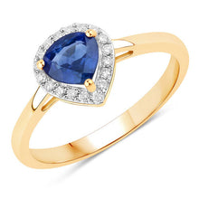 Load image into Gallery viewer, 0.73 Carat Genuine Blue Sapphire and White Diamond 14K Yellow Gold Ring
