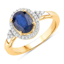 Load image into Gallery viewer, 1.70 Carat Genuine Blue Sapphire and White Diamond 14K Yellow Gold Ring