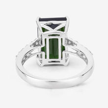 Load image into Gallery viewer, 6.16 Carat Genuine Green Tourmaline and White Diamond 14K White Gold Ring