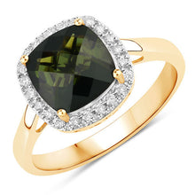 Load image into Gallery viewer, 2.64 Carat Genuine Green Tourmaline and White Diamond 14K Yellow Gold Ring
