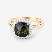 Load image into Gallery viewer, 2.64 Carat Genuine Green Tourmaline and White Diamond 14K Yellow Gold Ring