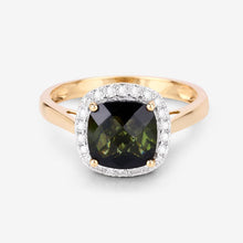Load image into Gallery viewer, 2.64 Carat Genuine Green Tourmaline and White Diamond 14K Yellow Gold Ring