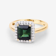 Load image into Gallery viewer, 3.02 Carat Genuine Green Tourmaline and White Diamond 14K Yellow Gold Ring