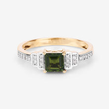 Load image into Gallery viewer, 0.72 Carat Genuine Green Tourmaline and White Diamond 14K Yellow Gold Ring